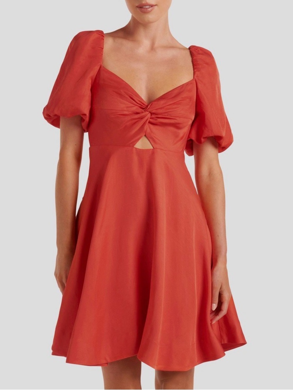 EVER NEW Lip Stain Puff Sleeve Faith Twist Front Mini Dress - Size: 8